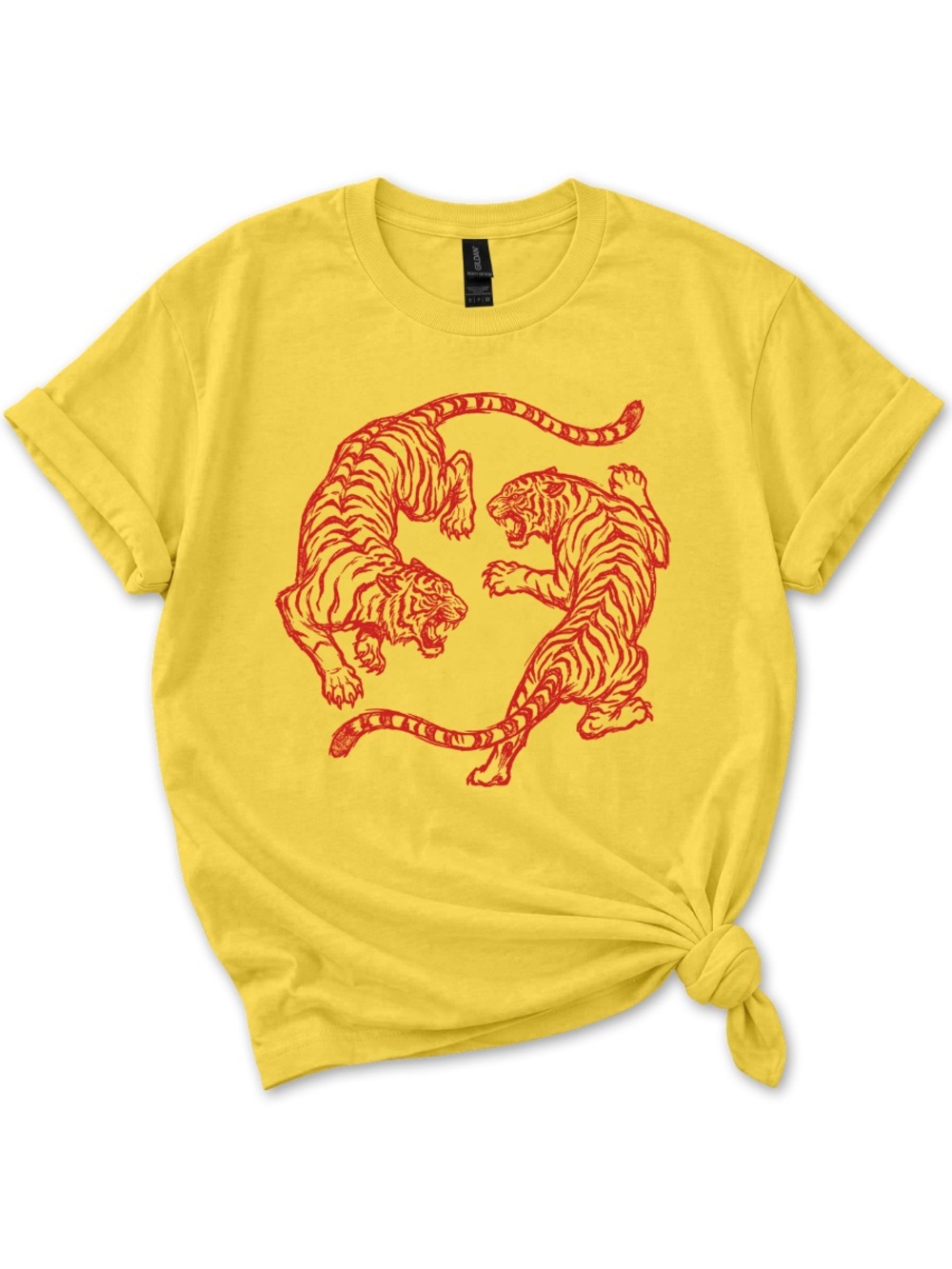 Gildan Red Tiger Graphic Tee, Yellow Unisex Shirt